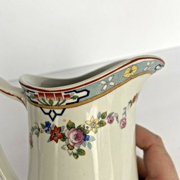 1920's W. H. Grindley England Dresden Pink Rose Print Art Deco Dairy Pitcher - Picture 5 of 10